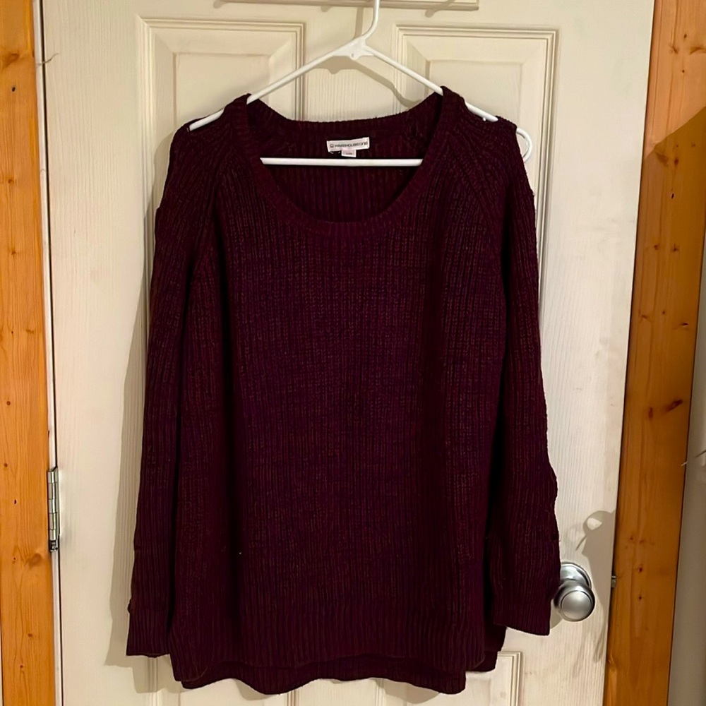 Burgundy sweater with peekaboo arm detail